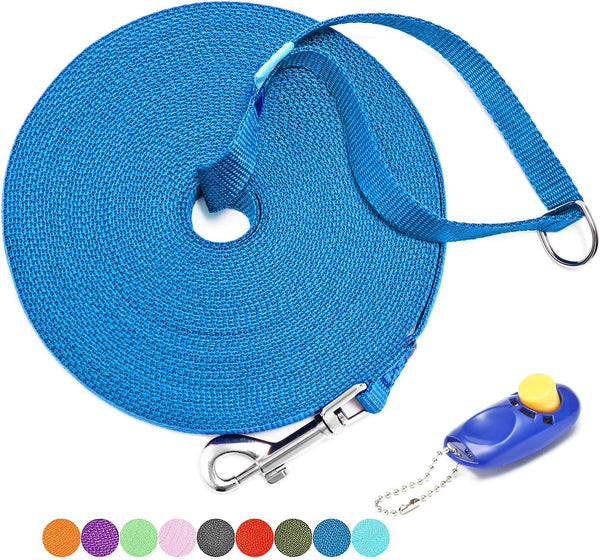 BAAPET Long Dog Training Leash with Clickers - 20 Feet, Blue, for Small, Medium and Large Dogs or Cats