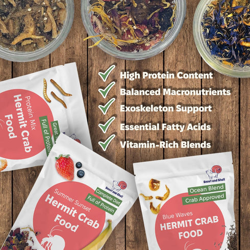 Pack Summer Sunset Snout and Shell Hermit Crab Food Variety Blue Waves, Protein Mix & High-Protein Whole Food Diet