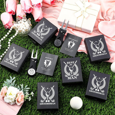 Seenelling 6 Sets Groomsmen Golf Proposal Gifts Box, Include Groomsman Divot Tool with Groomsman Golf Ball Marker