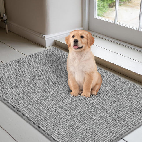 Mud Mats for Dogs, Large Soft Microfiber Absorbent Dog Mat with Non-Slip Backing for Muddy Paws (16"X24", Grey)