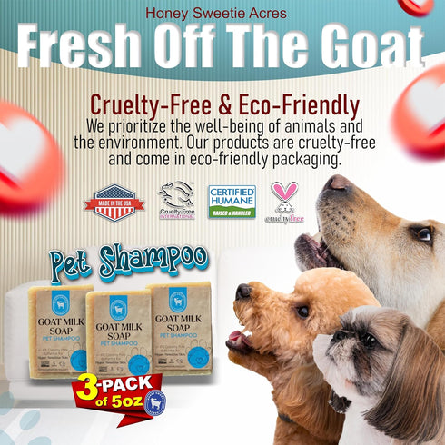 3 Pack 5 oz (3 Count) Honey Sweetie Acres All-Natural Pet Shampoo Bar with Fresh Goat Milk - Moisturizing Relief