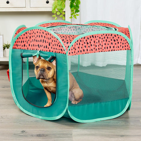 Furhaven Portable Dog Playpen Cat Tent, Pet Playground,Kennel Foldable Indoor Outdoor Zippered Puppy Crate - Green