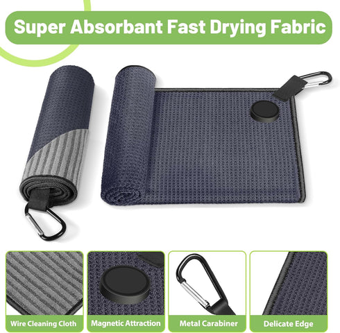 Magnetic Golf Towel - 2 Pack with Microfiber Wire Cleaning Cloth Block and Strong Magnet for Golf Bags