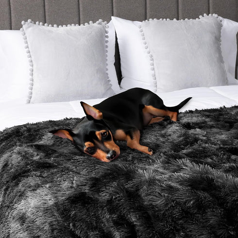PetAmi Waterproof Dog Blanket for Large Dogs, Calming Sherpa Faux Fur Throw, Washable 60x80 Tie-Dye Black
