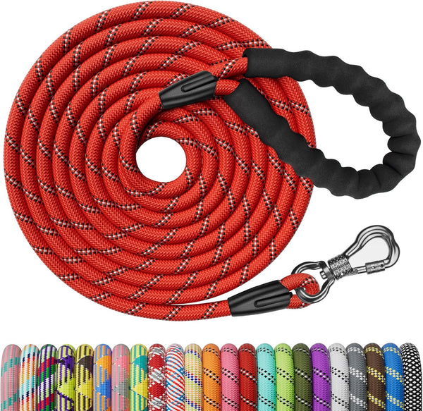 NTR Long Leash for Dogs, 100FT Check Cord, Swivel Lockable Hook, Comfortable Padded Handle, Reflective for Small,