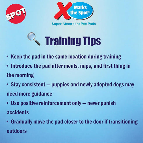 SPOT 22" 22", 50-Pack X Marks The Extra Absorbent Puppy Pads with Adhesive Strips & Pheromones Attracts Dogs to Center