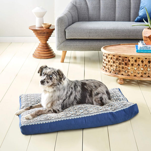 Home Dynamix Trina Turk Austin Bohemian Pet Bed, Geometric Blue/Gray/Ivory, 24" x 36" Gusset