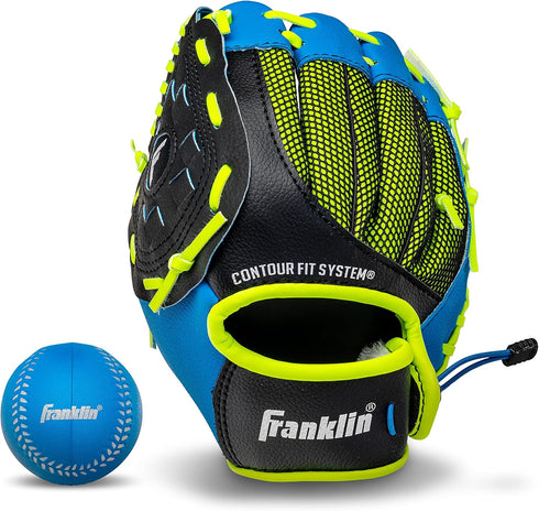 Franklin Sports Teeball Glove, Left and Right Handed Youth Fielding Glove, 9.0 Inch, Ready to Play with Ball