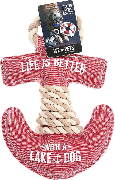 12" 7" 2" x x Red Anchor Shape Life is Better with A Lake Dog Tug of War Rope Handle Sturdy Dog Toy, Dogs