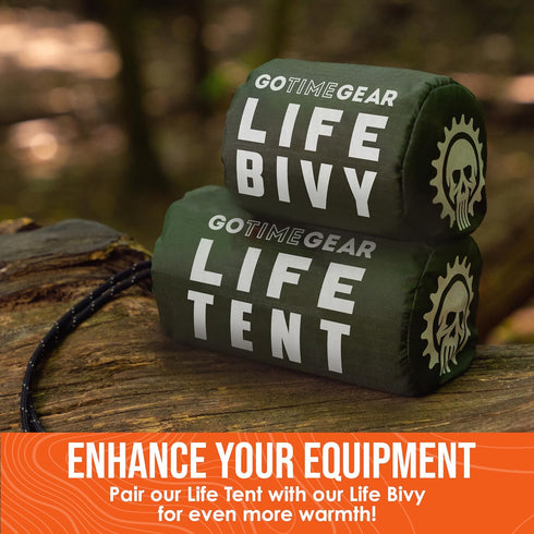 Go Time Gear 2 Person Mylar Emergency Shelter Tube Tent with Paracord, All-Weather Protection for Camping & Hiking