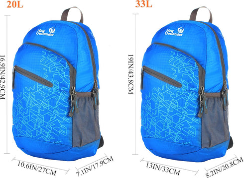 Outlander Packable Lightweight Travel Hiking Backpack - Daypack in Light Blue