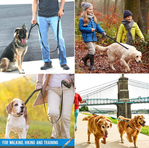 Dog Leash Heavy Duty with 2 Handles, Padded Traffic Handle for Extra Control, 6ft Long - Black Blue