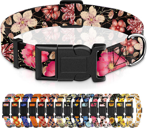 Dog Collar for Boys Girls, Adjustable Soft Floral Pattern Pet Collar for Small Medium Large Dogs (Red Floral, XS)