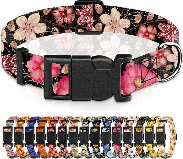 Dog Collar for Boys Girls, Adjustable Soft Floral Pattern Pet Collar for Small Medium Large Dogs (Red Floral, XS)