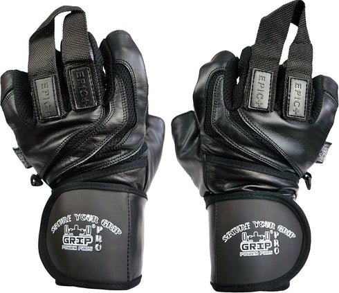 2" 7"- 7 1/2") Epic Leather Gym Gloves with Built in Wide Wrist Wraps Best Grip & Design for Weightlifting Power