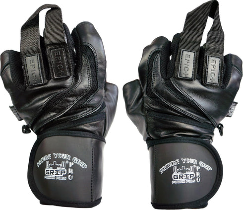 2" 8 5/8" 9 1/2") Epic Leather Gym Gloves with Built in Wide Wrist Wraps Best Grip & Design for Weightlifting Power