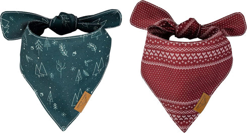 Remy+Roo 2 Pack Dog Bandanas, Evergreen Christmas Set, Premium Durable Fabric, Adjustable Fit