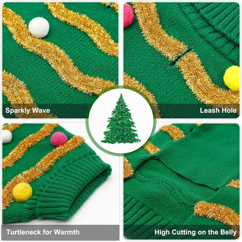Cyeollo Christmas Sweater for Dogs, Turtleneck Glitter Holiday Clothes for Winter Pet Outfits