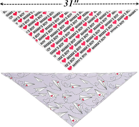 BoomBone Dog Valentines Day Bandana, 2 Pack Triangle Bibs for Medium and Large Dogs