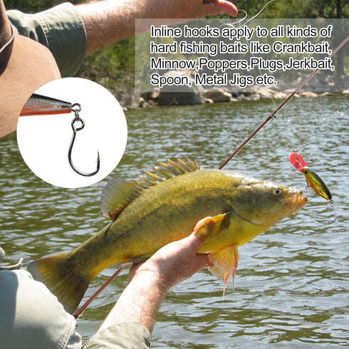 60pcs/Box #4#2# 1# 1/0 2/0 Fishing Inline Single Hooks - Single Replacement Hooks for Fishing Baits Lures Plugs Large