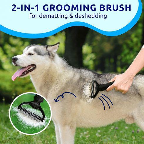 Pat Your Pet Deshedding Dog Brush - Double Sided Undercoat Grooming Rake for Dogs & Cats, Dematting Comb