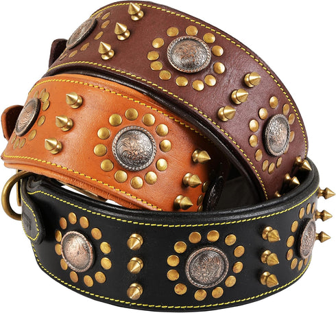Punk Series Genuine Leather Dog Collar | Full Grain, Heavy Duty, Stylish, Comfortable for Medium, Large, XL Breeds (L)