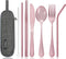 Portable Stainless Steel Flatware Set, Travel Camping Cutlery with Waterproof Case, Pink, Portable Utensil Dinnerware