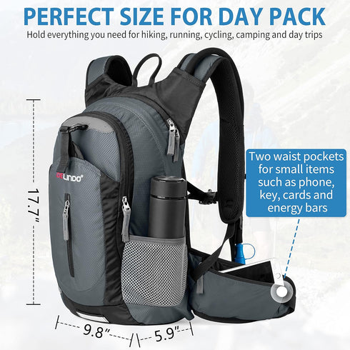Gelindo Hydration Backpack Insulated Pack with 2.5L BPA Free Bladder for Men Women - 18L for Hiking Festival Cycling