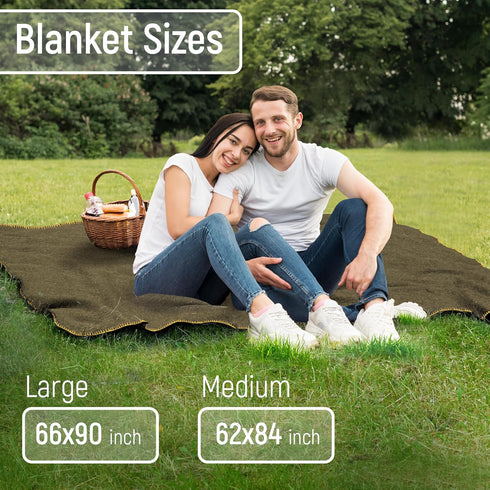 JMR Wool Camping Blanket, Warm Heavy Car Blanket & Camp Quilt, 70% Wool, Olive Green, 62X84