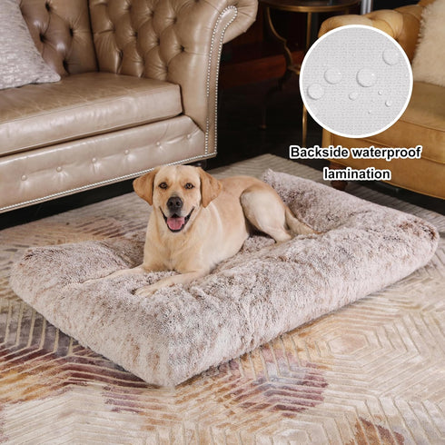 Bedfolks Waterproof Dog Crate Bed, Plush Dog Bed with Removable Washable Cover, Faux Fur Crate Pad for Extra Large