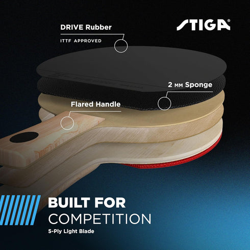 2mm STIGA Ping Pong Paddles - Tournament-Approved Sponge - Flared Handle for Enhanced Control - Competitive Table