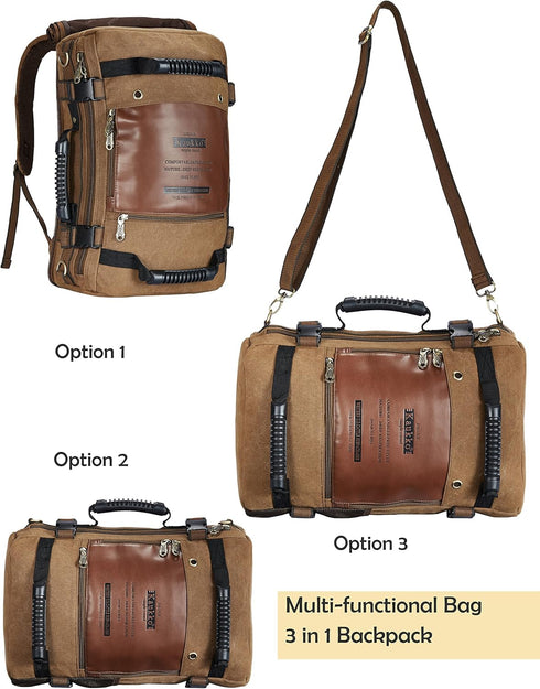 KAUKKO Outdoor Travel Men Backpack, Hiking Camping Canvas Rucksack, Canvas Khaki