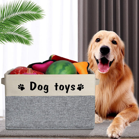 PET ARTIST Dog Toy Basket - Foldable Storage Box with Comfortable Handles for Dog Toys, Accessories, Gray, 15"x11"x9"