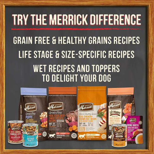 Merrick Grain Free Bone Broth: Premium Human Grade Gluten Free Dog & Cat Food Topper Pouches, Chicken - 16 oz