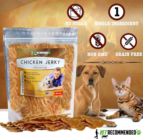 Vet Recommended 8oz Premium Chicken Jerky for Dogs - Giant Bag | All Natural Dog Treats - Single Ingredient - No