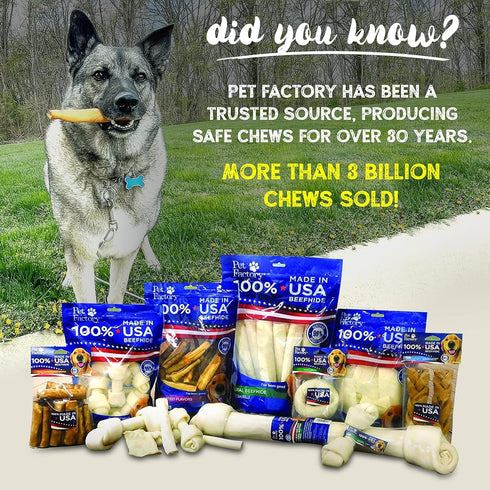 100% 4-6" 25 Count/1 Pack Pet Factory Made in USA Beefhide Assorted (Bones & Chip Rolls) Dog Chew Treats - Beef