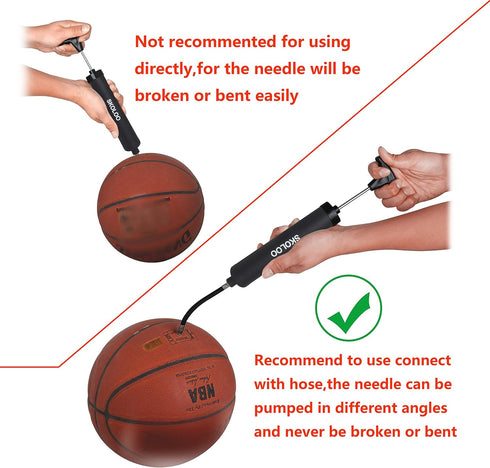SKOLOO 10" Portable Hand Air Ball Pump Inflator Kit with Needle, Nozzle, Extension Hose for Sports Balls and Inflatables