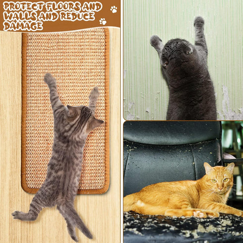 4 Pcs Sisal Cat Scratching Pad with Adhesive Loop Tape, 15.7x7.8 In (Khaki) for Wall Couch Window