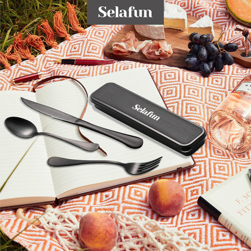 Portable Travel Cutlery Set with Case, 4-Piece Stainless Steel Reusable Utensils for Camping, Picnic, Hiking, Office,
