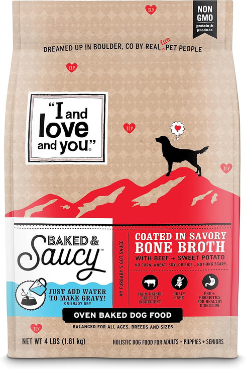 I AND LOVE AND YOU Baked and Saucy Dry Dog Food - Beef + Sweet Potato, Prebiotic + Probiotic, Grain Free, 10.25 lb Bag