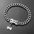Heavy Duty Stainless Steel Cuban Silver Link Dog Collar for Small Medium Large Dogs, Personalized Dog Tag, CZ Luxury