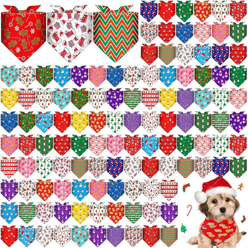 Sanwuta 120 Pcs Christmas Dog Bandanas Bulk Xmas Bandanas for Dogs Triangle