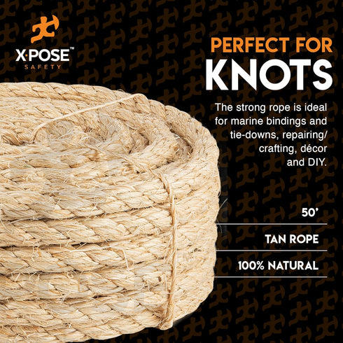 Sisal Rope 1/4 Inch Thick, 50 Ft Heavy Duty Durable Natural Fiber Rope for Crafts, Cat Scratching Post, Indoor/Outdoor