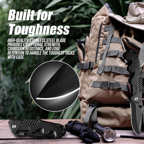 Pocket Folding Knife Set, Stainless Steel Clip Point Lock Blade Knives for Camping