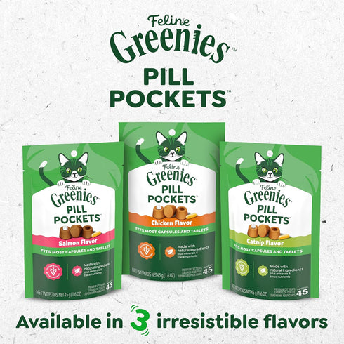 3 oz. (85 Greenies Feline Pill Pockets for Cats Natural Soft Cat Treats, Chicken Flavor, Pouch Treats)