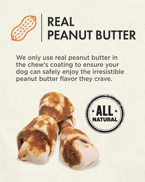 Canine Naturals Natural Peanut Butter Chew, Mini Knot, 12 Pack, 100% Rawhide Free Dog Treats with Real Peanut Butter