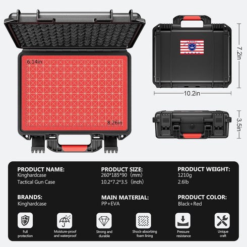 TSA Approved Gun Case, Hard Shell Waterproof & Foam Shock Proof, 11”*9.4”*4.5” Travel Case for 9mm Pistol