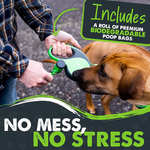 Mighty Paw Retractable Leash with Poop Bag Holder, 16' Long for Small, Medium & Large Dogs, Bags Included