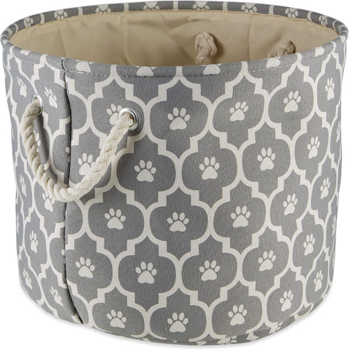 Bone Dry Pet Storage Collection, Lattice Paw Print, Gray, Small Round Storage Container