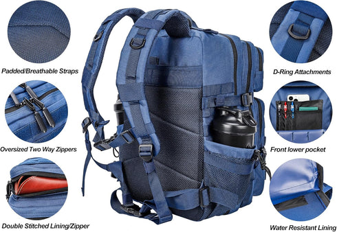 LHI Military Tactical Backpack for Men and Women, 45L Army Assault Pack with Molle System